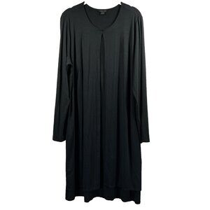 J Jill Womens Midi Dress Large Solid Black Gothic Minimalist Long Sleeve Stretch